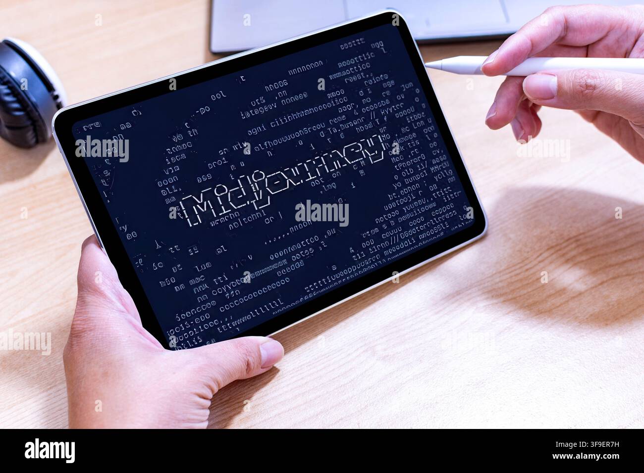 Midjourney interface on an Apple iPad screen. Stock Photo