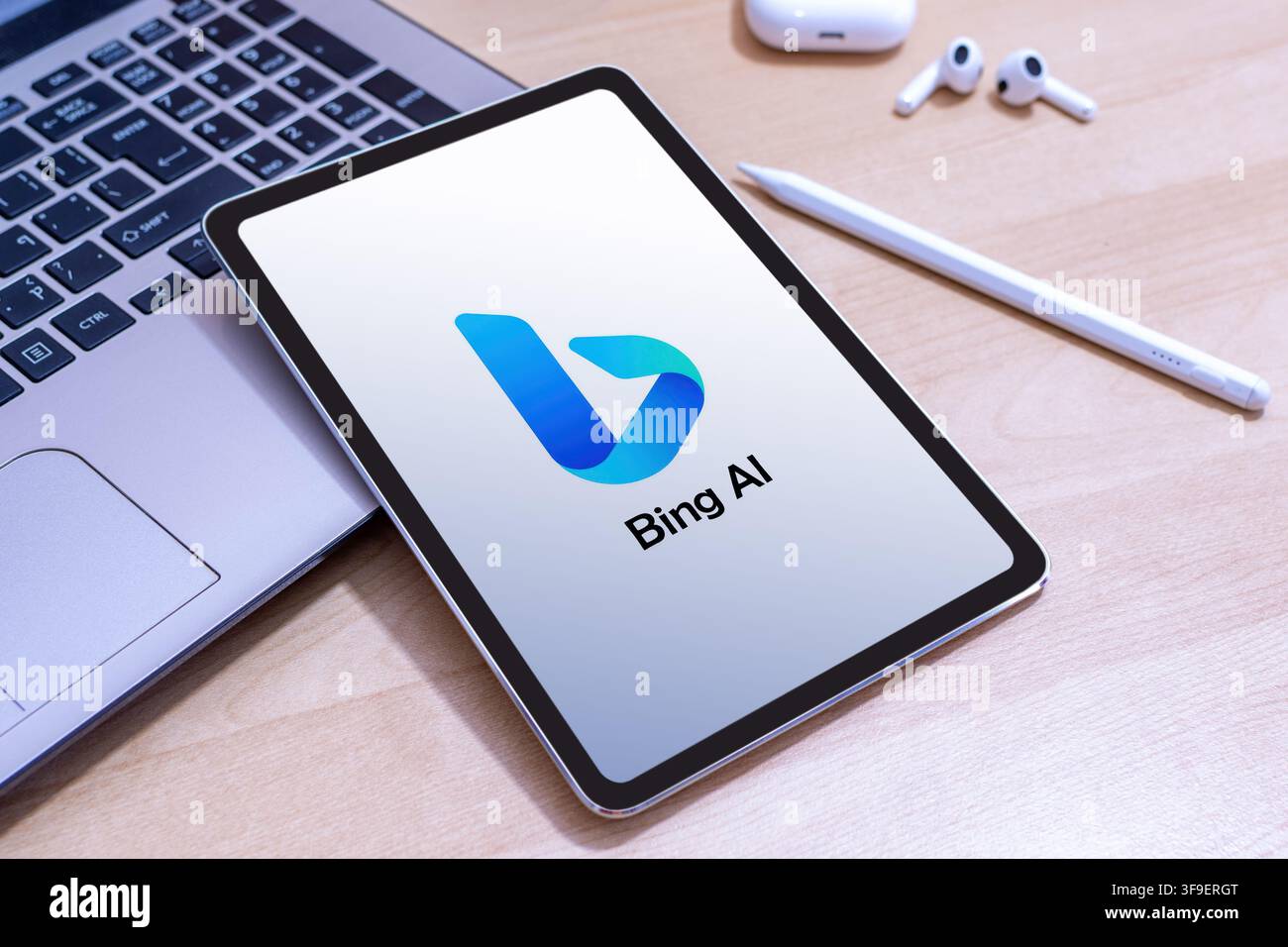 Bing app on an Apple iPad screen. Stock Photo