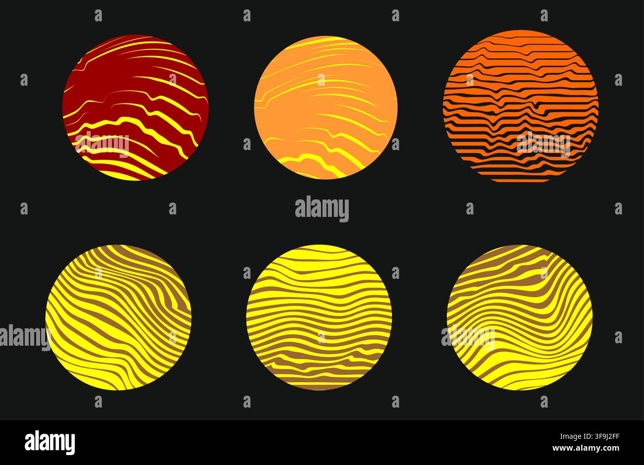 Editable Wavy Circle Pattern Vector Set for Branding, Packaging, Textile and Modern Backgrounds Stock Vector