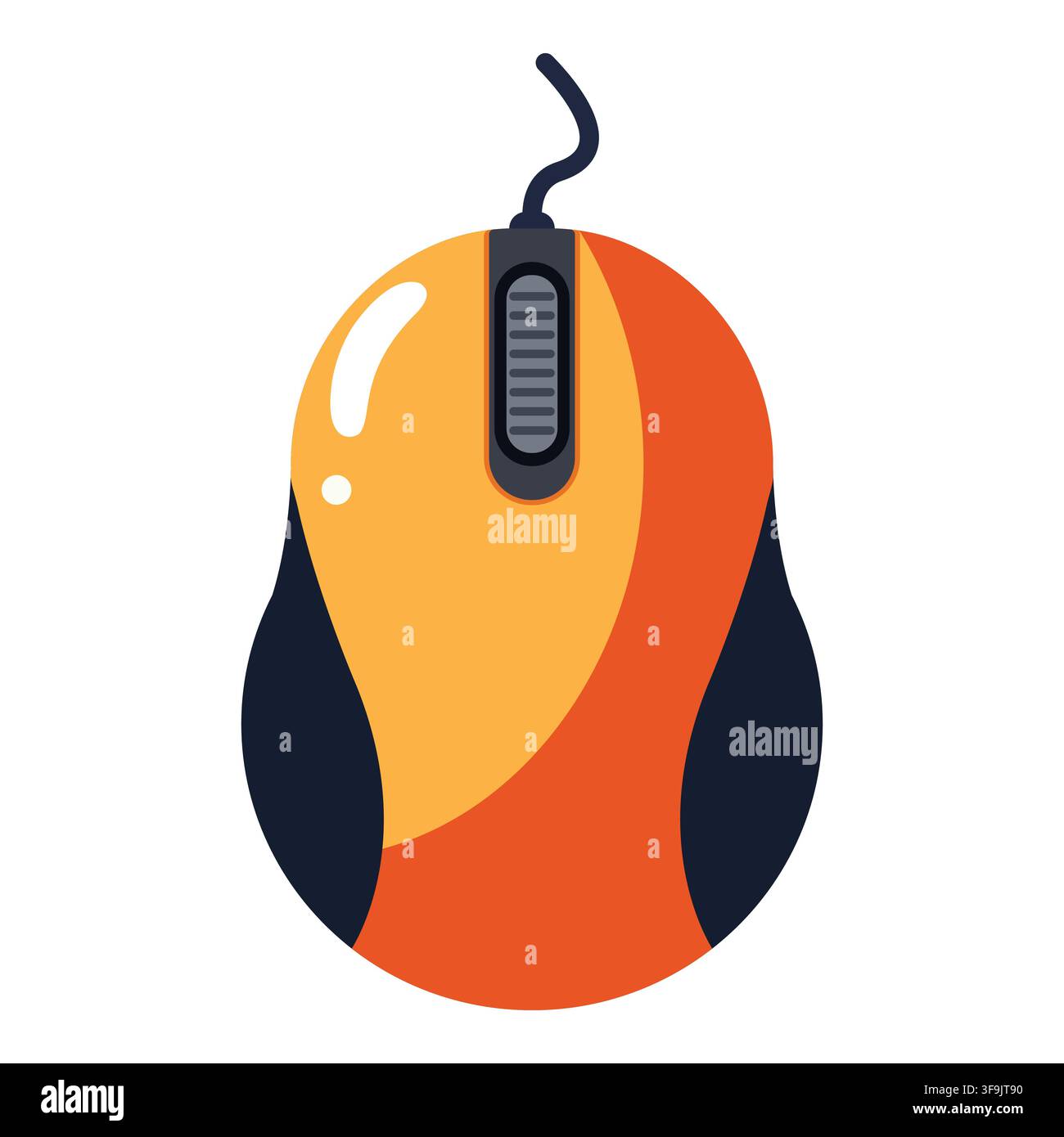 Orange and black wired computer mouse device icon for PC tech hardware and office work accessory Stock Vector