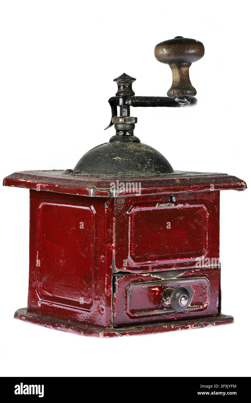 manual metal box coffee grinder isolated on white background Stock Photo