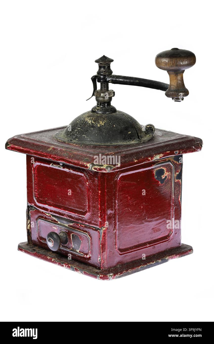 manual metal box coffee grinder isolated on white background Stock Photo