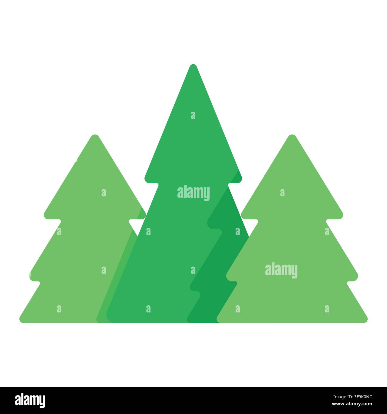 Stylized green pine trees in a minimalist forest landscape with a clean white background Stock Vector
