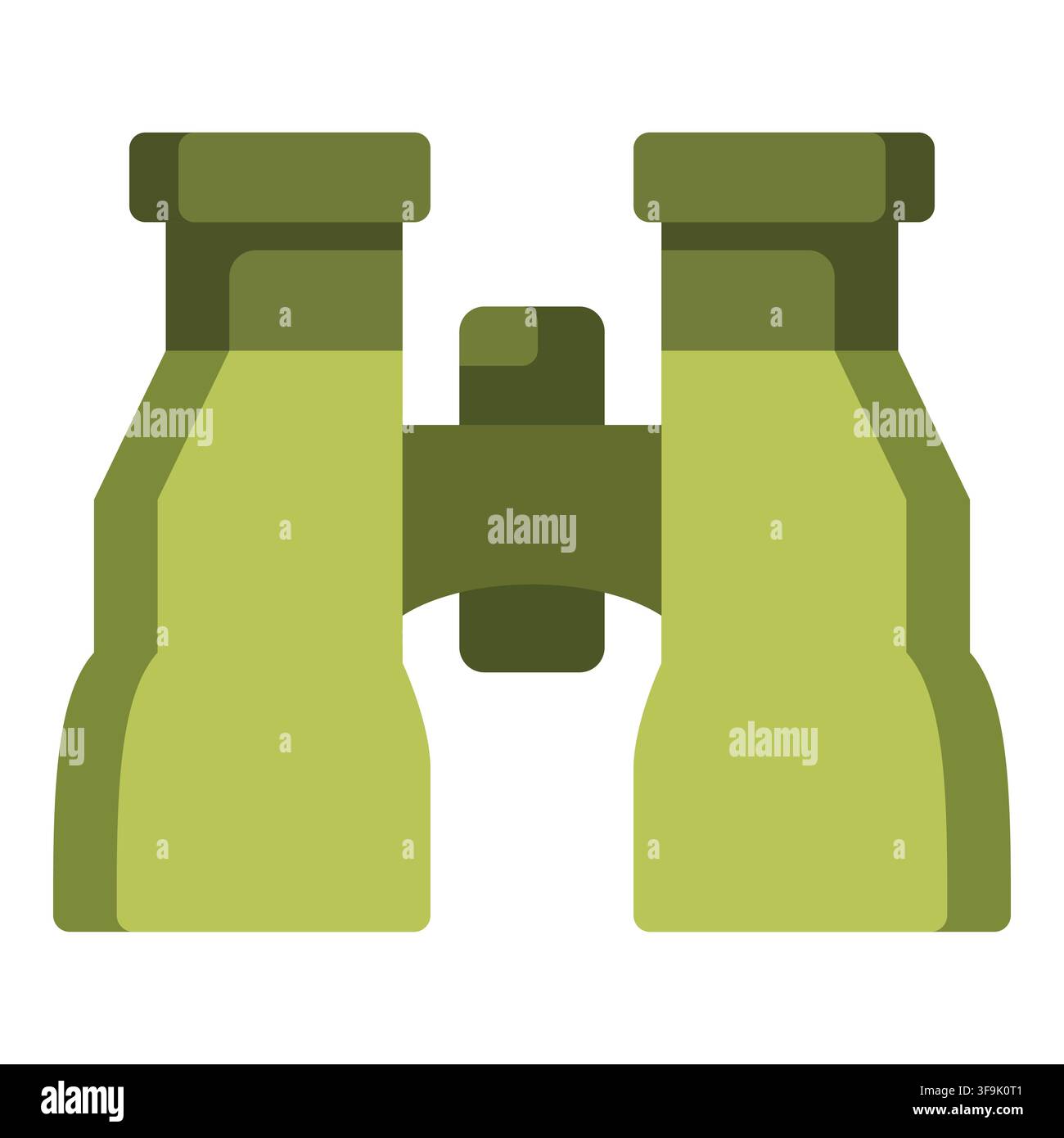 Stylized green binoculars icon with a minimalist flat design and subtle 3D effect Stock Vector