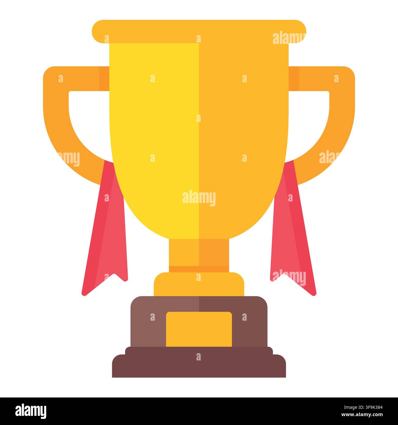 Golden trophy with red ribbons, symbolizing achievement and victory in a flat design style Stock Vector
