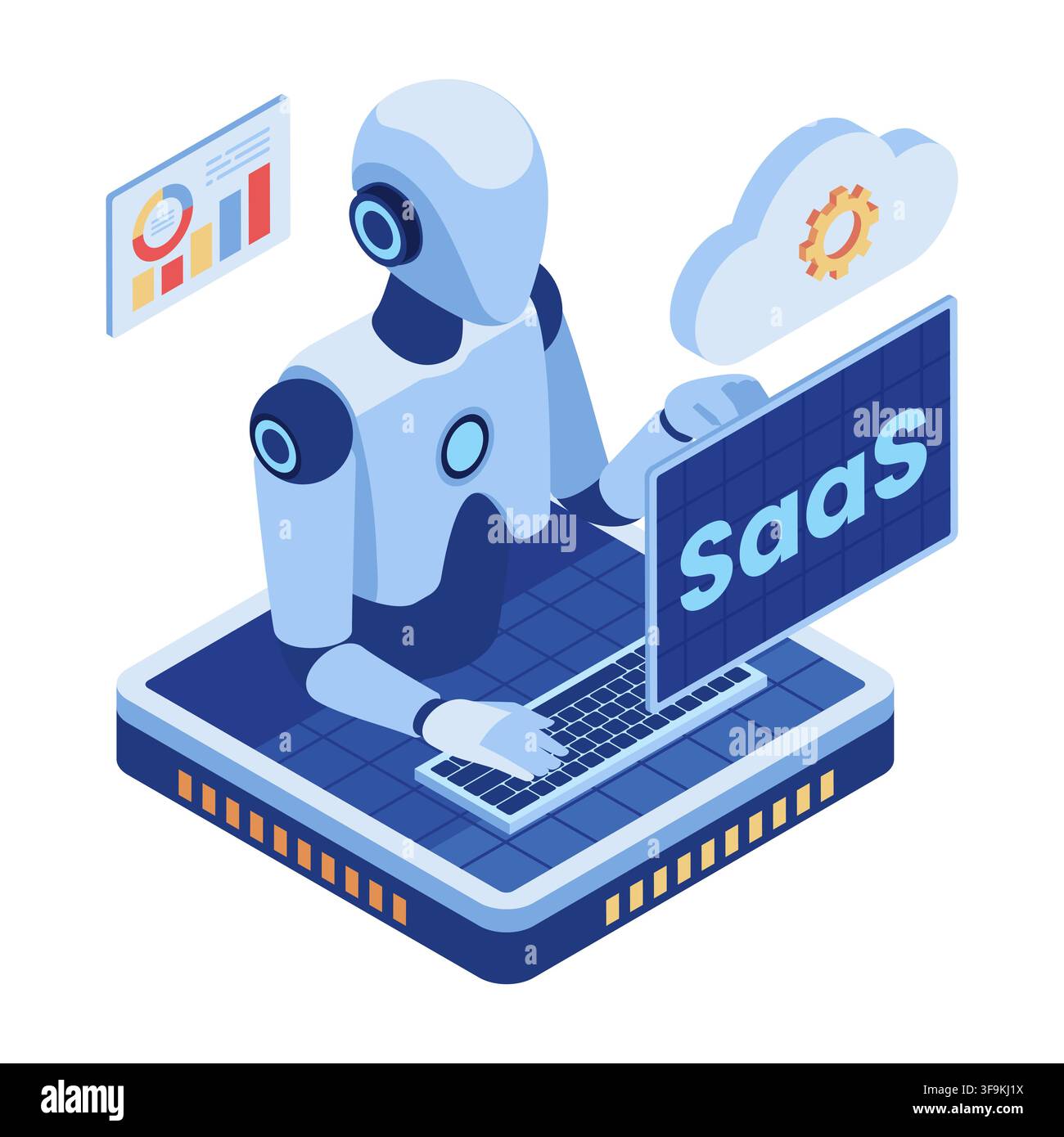 Isometric AI Automation for SaaS Platform with Cloud Dashboard and Analytics Stock Vector