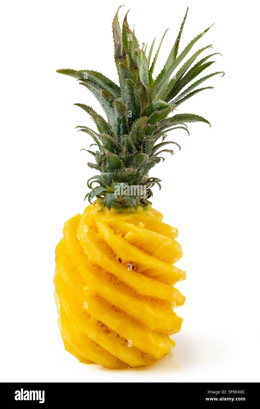 Fresh Peeled Pineapple Whole Fruit with Spiral Cut Stock Photo