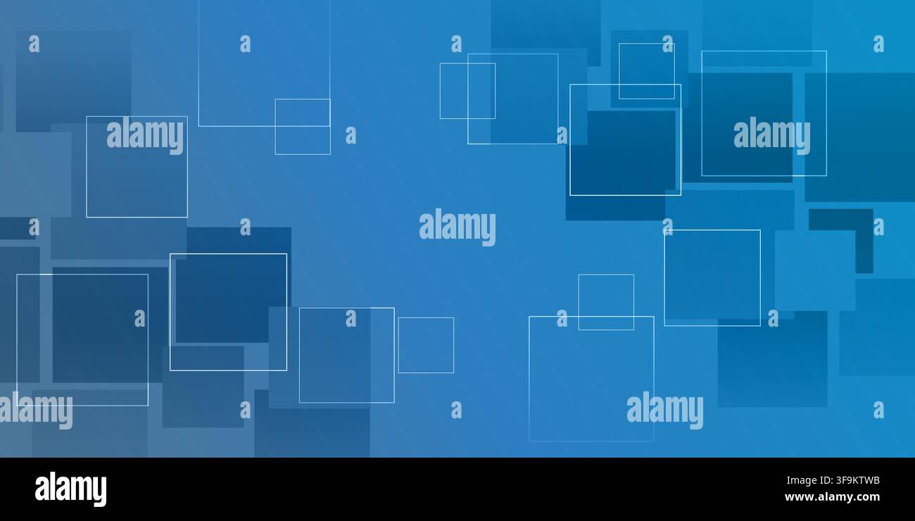Futuristic tech inspired wide scale vector illustration featuring overlapping translucent squares texture in various shades of blue. Ideal for website Stock Vector