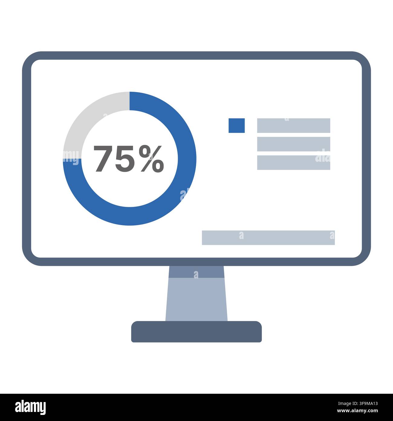 75 Percent Progress Donut Chart on Computer Monitor Stock Vector