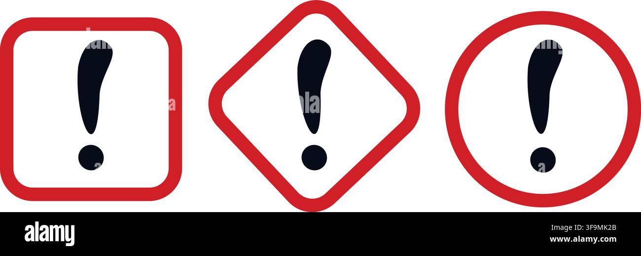 Exclamation Mark Warning Signs Set in Different Shapes Stock Vector