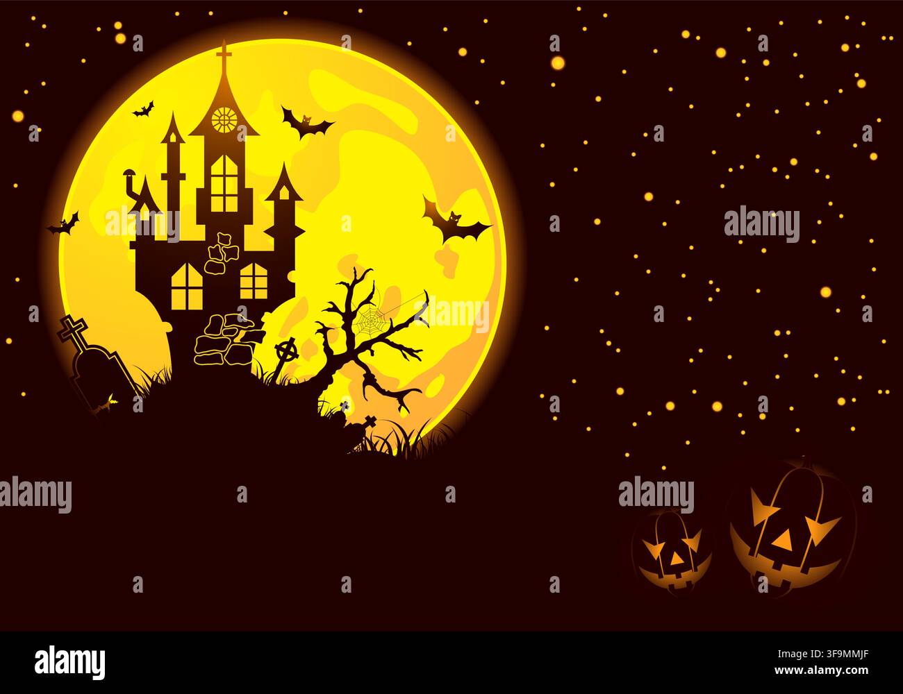 Halloween background with bat, pumpkin, castle, element for design, vector illustration Stock Vector