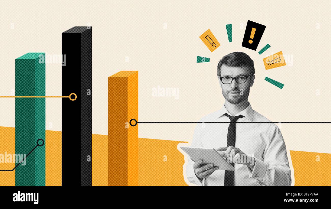 Focused Caucasian Male Businessman Using Tablet, Analyzing Data In Office, Business Concept Stock Photo