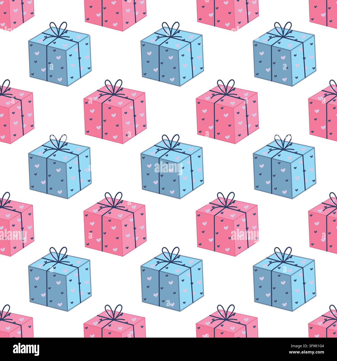 Gift box seamless pattern heart present background vector template wrapping paper design Stock Vector