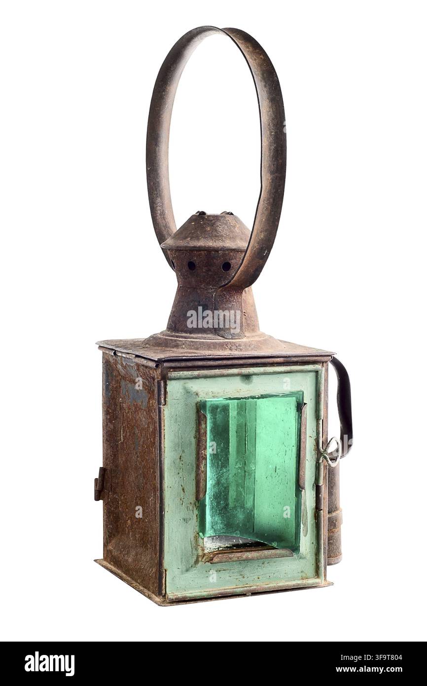Old rusty railroad lantern Stock Photo