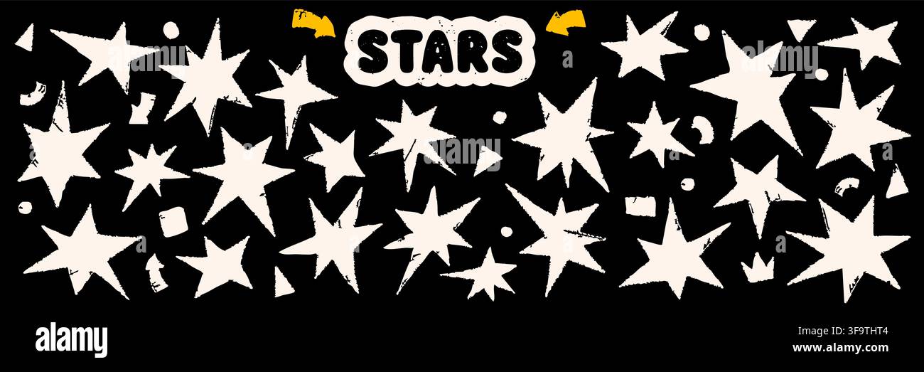 Pack with crayon abstract simple shape star elements. Scrapbook vector sparkling icons. Stock Vector