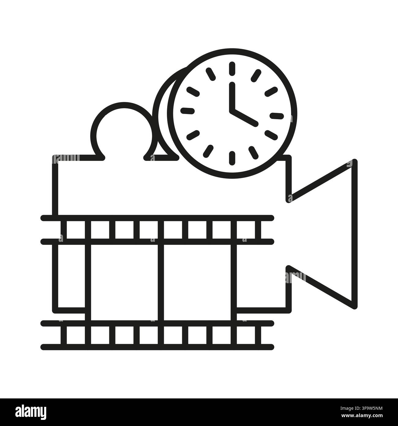 Video camera recorder clock outline vector icon features line art. It visualizes movie production time Stock Vector