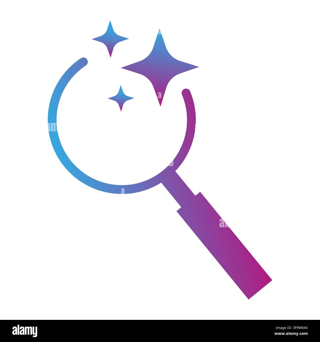 Magnifying glass search tool gradient vector icon features ai sparkles. It represents smart data analysis discovery Stock Vector