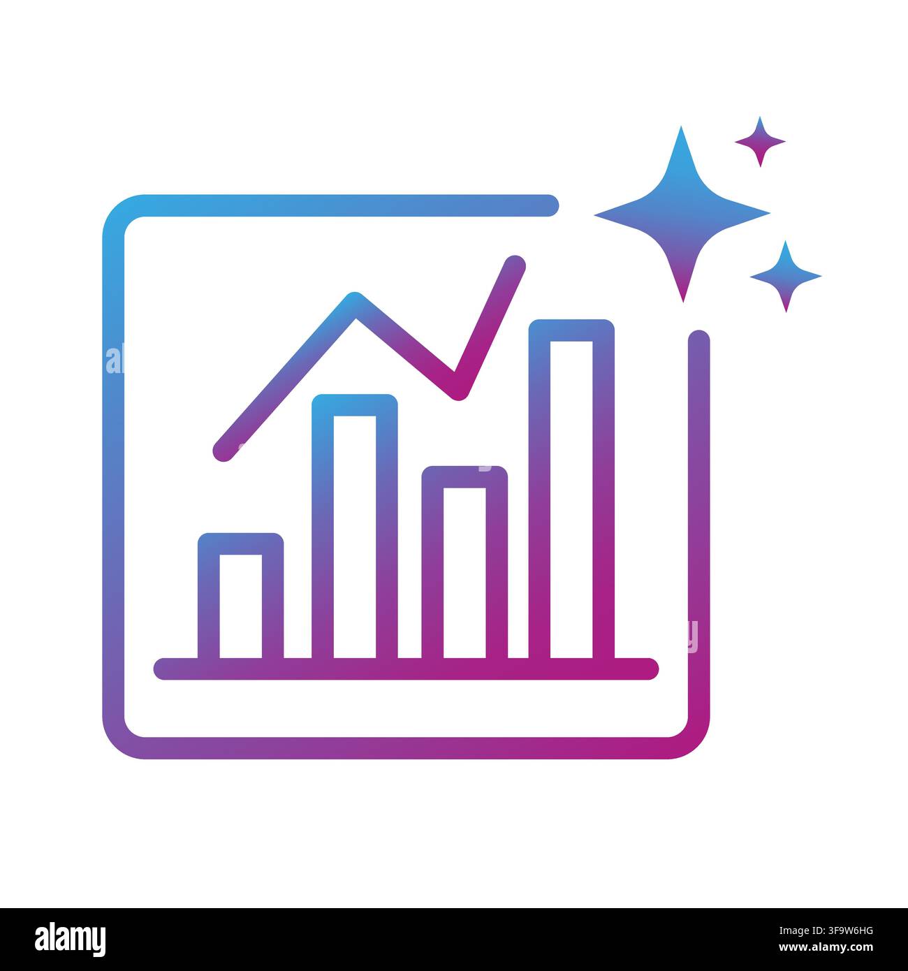 Bar chart growth graph gradient vector icon features ai sparkles. It represents smart automated data analytics Stock Vector