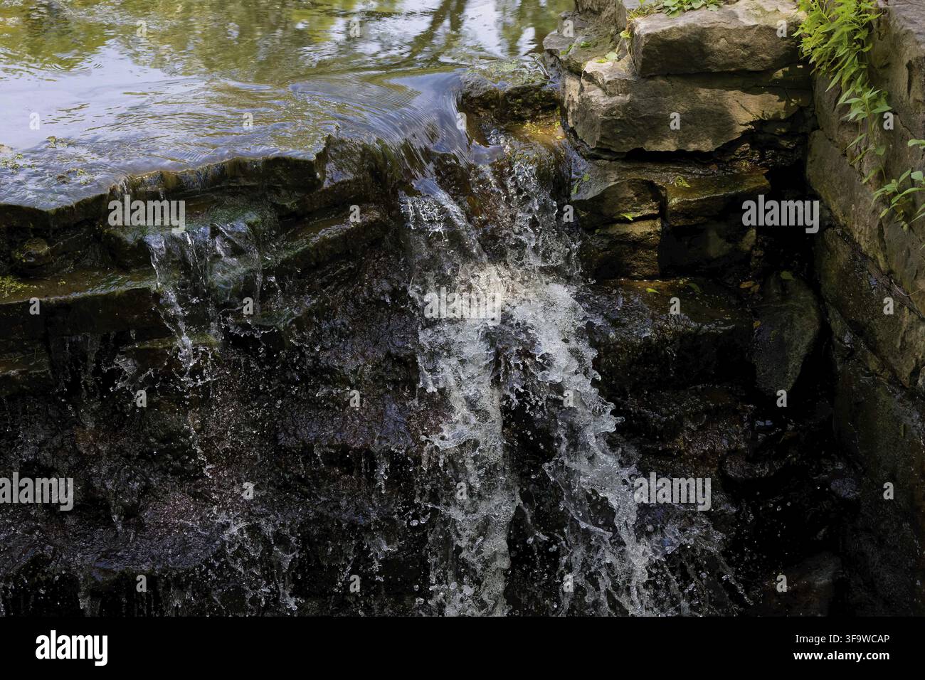 Small waterfall on the park in Ohio Stock Photo