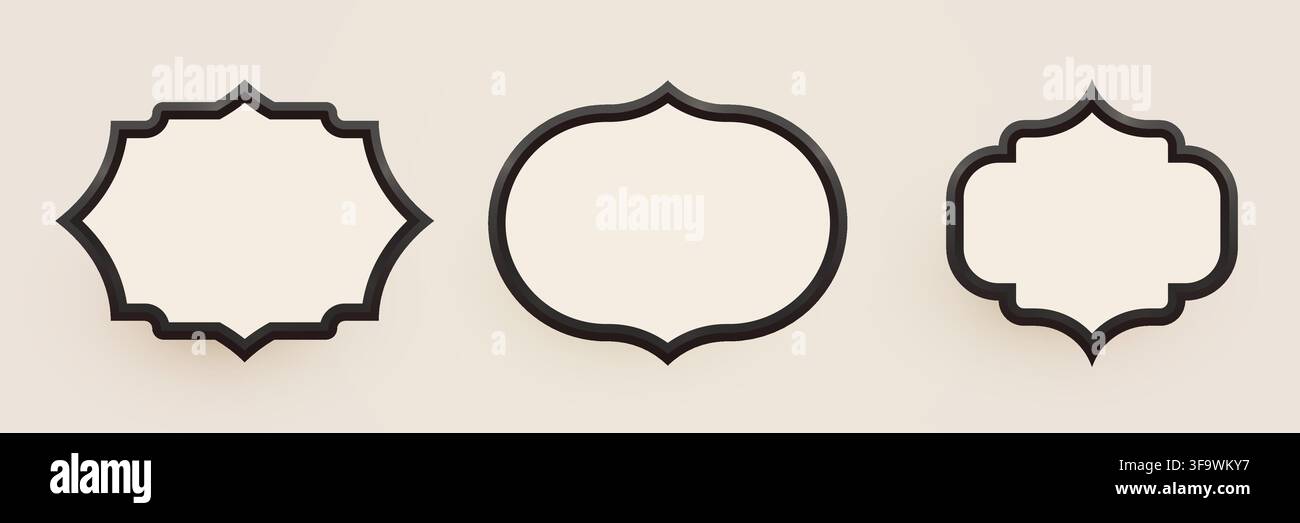 Set of elegant blank frames with black borders for your creative design projects. Vector illustration Stock Vector