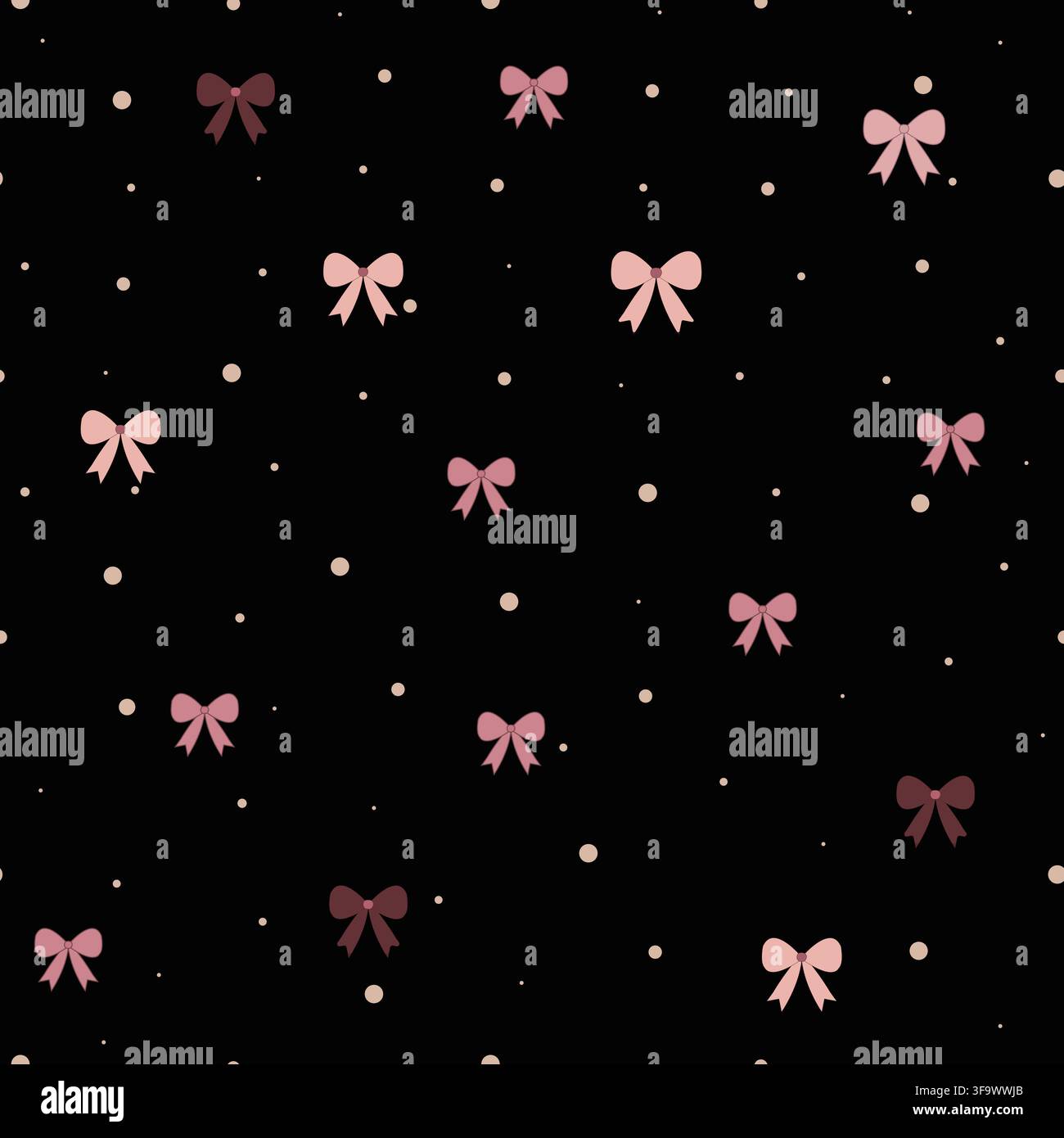 Dark couqette polka dots and bow pattern dark Stock Vector