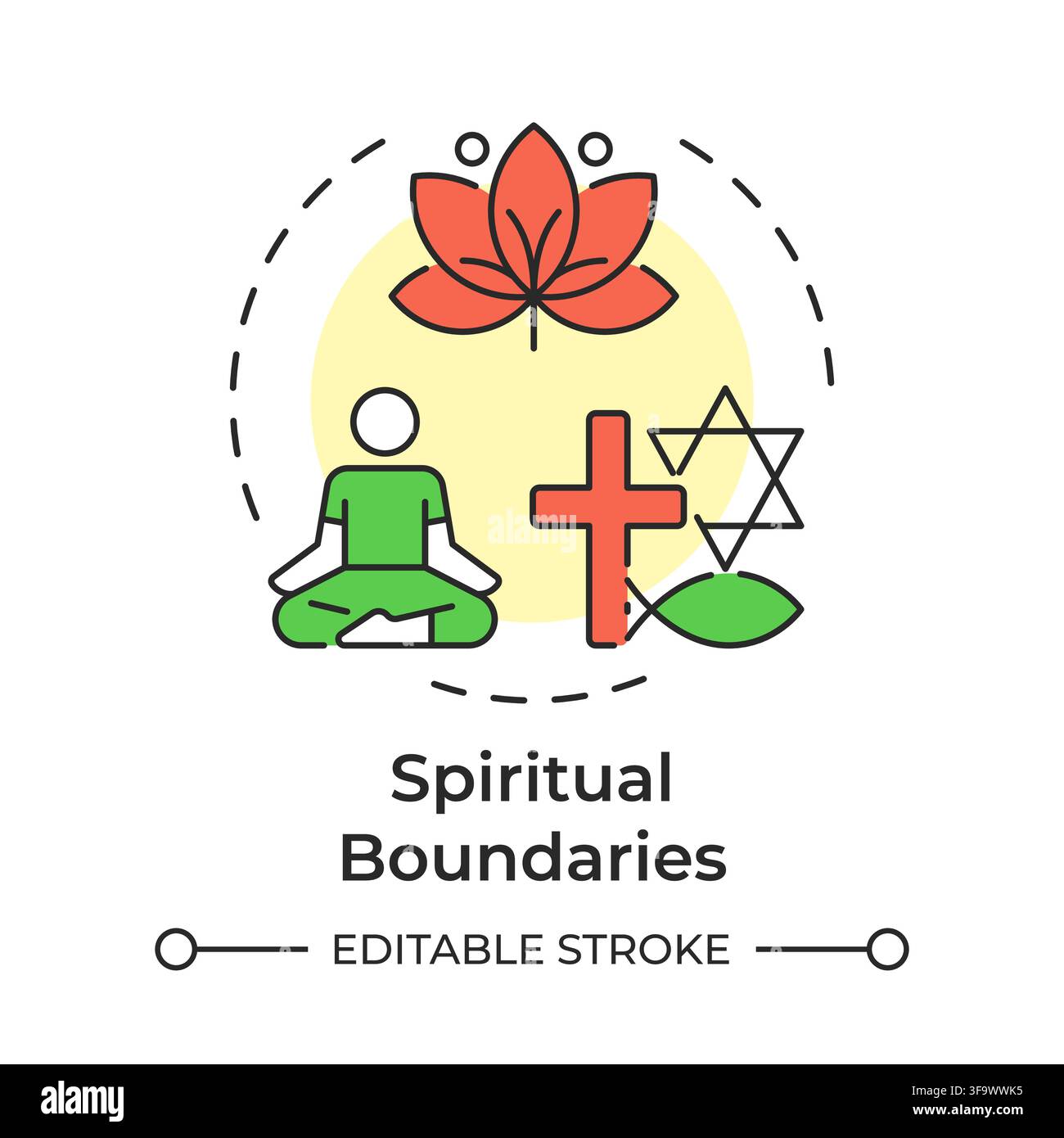 Spiritual boundaries multi color concept icon Stock Vector