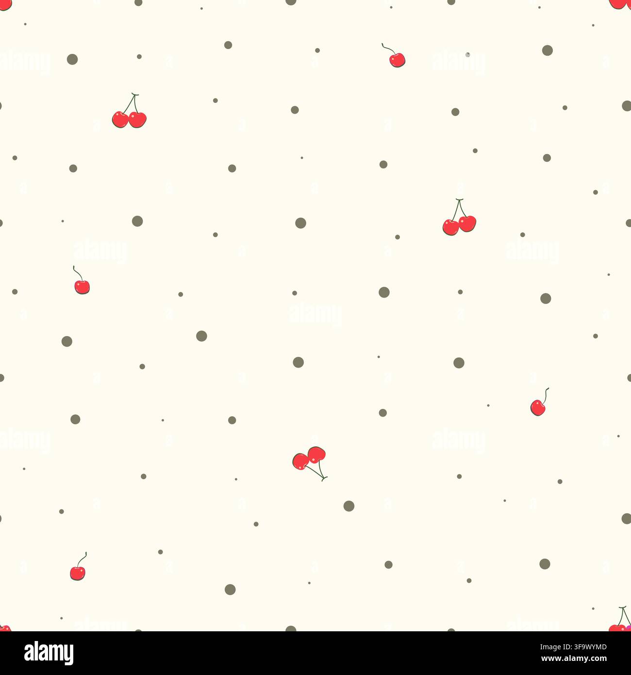 Cherries with polka dots pattern seamless fabric design pattern Stock Vector