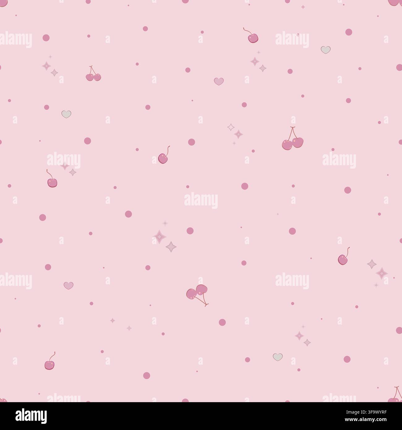 Cherries with polka dots and stars pattern seamless fabric design pattern Stock Vector