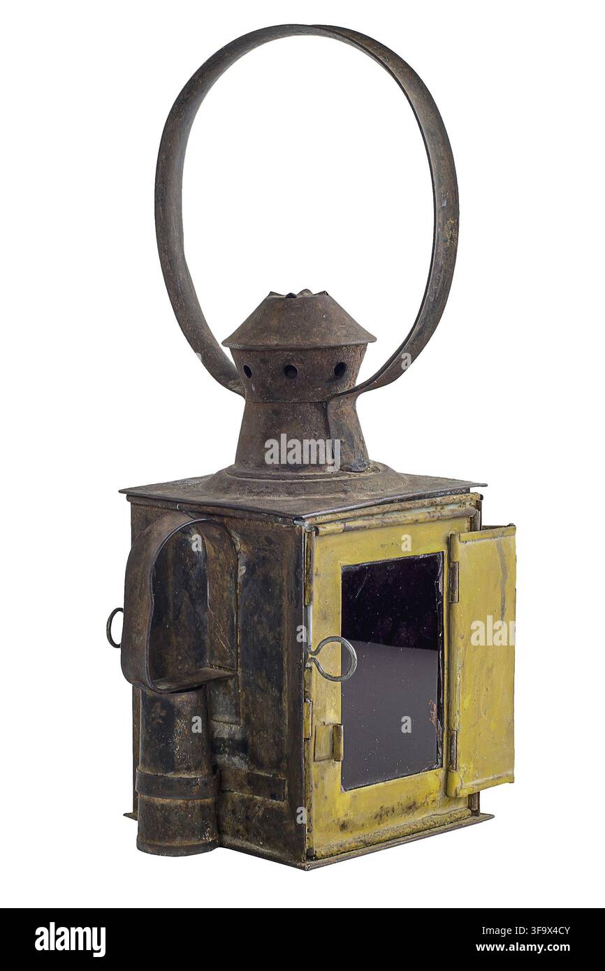 Old rusty railroad lantern Stock Photo