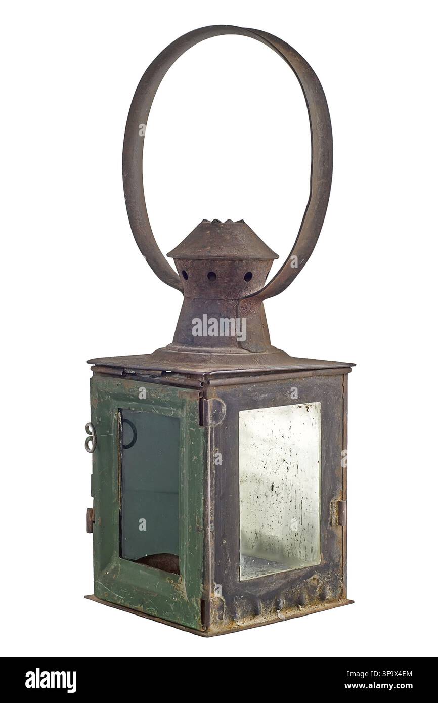 Old rusty railroad lantern Stock Photo