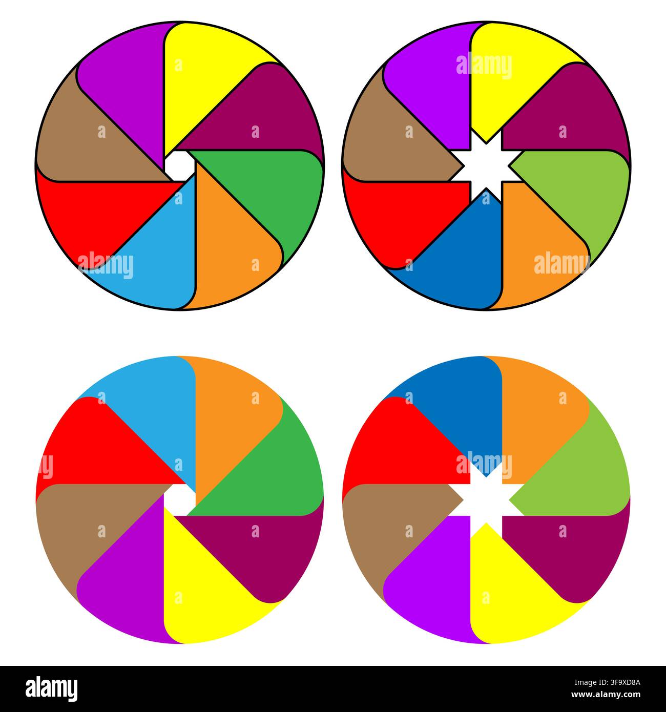 Color wheel aperture segmented circle set with bright vector palette eps 10 Stock Vector