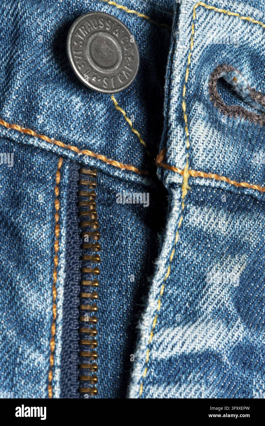 Levi's zip fly on men's blue jeans Stock Photo