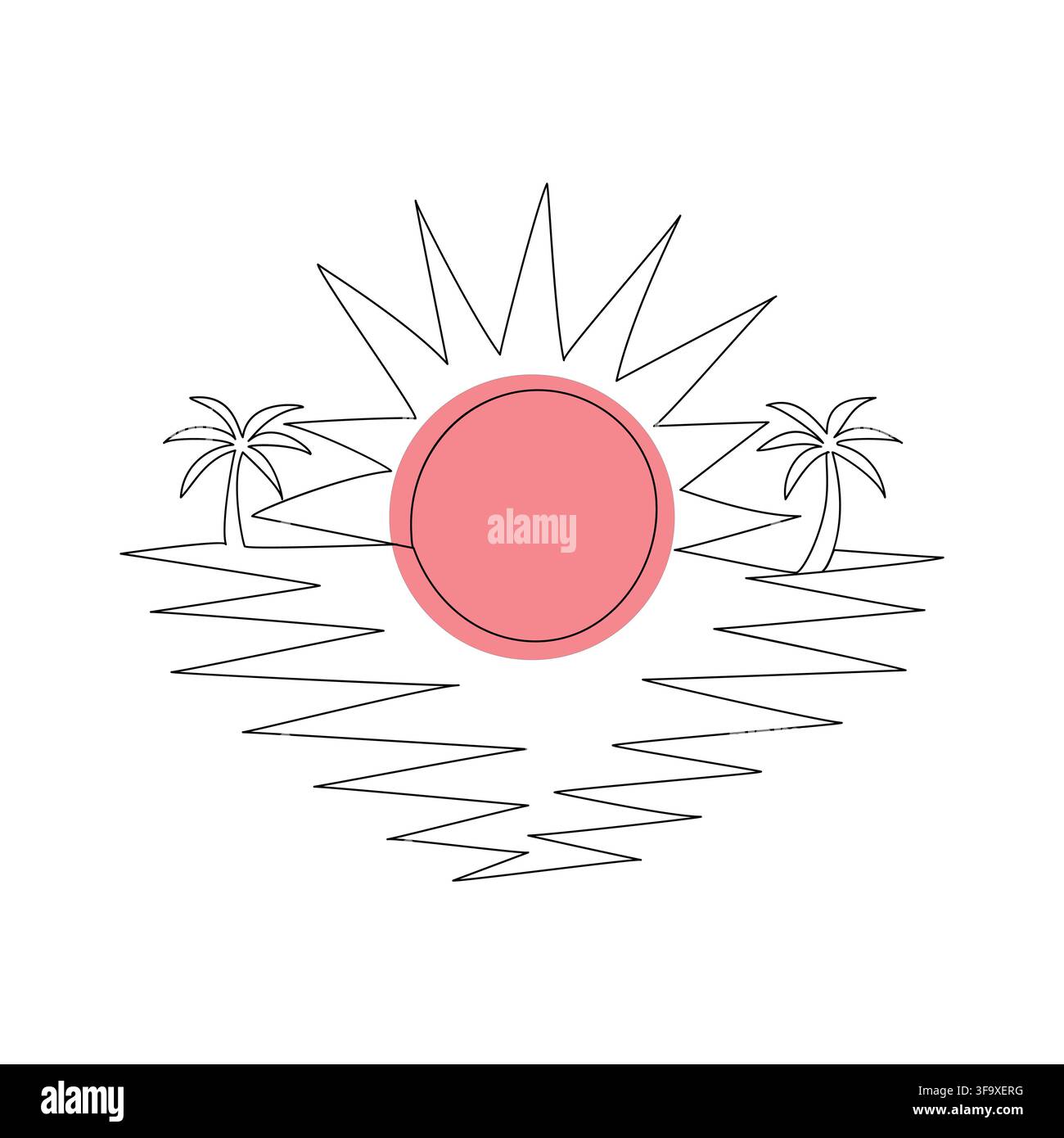 Continuous single line sunset outline art illustration Stock Vector