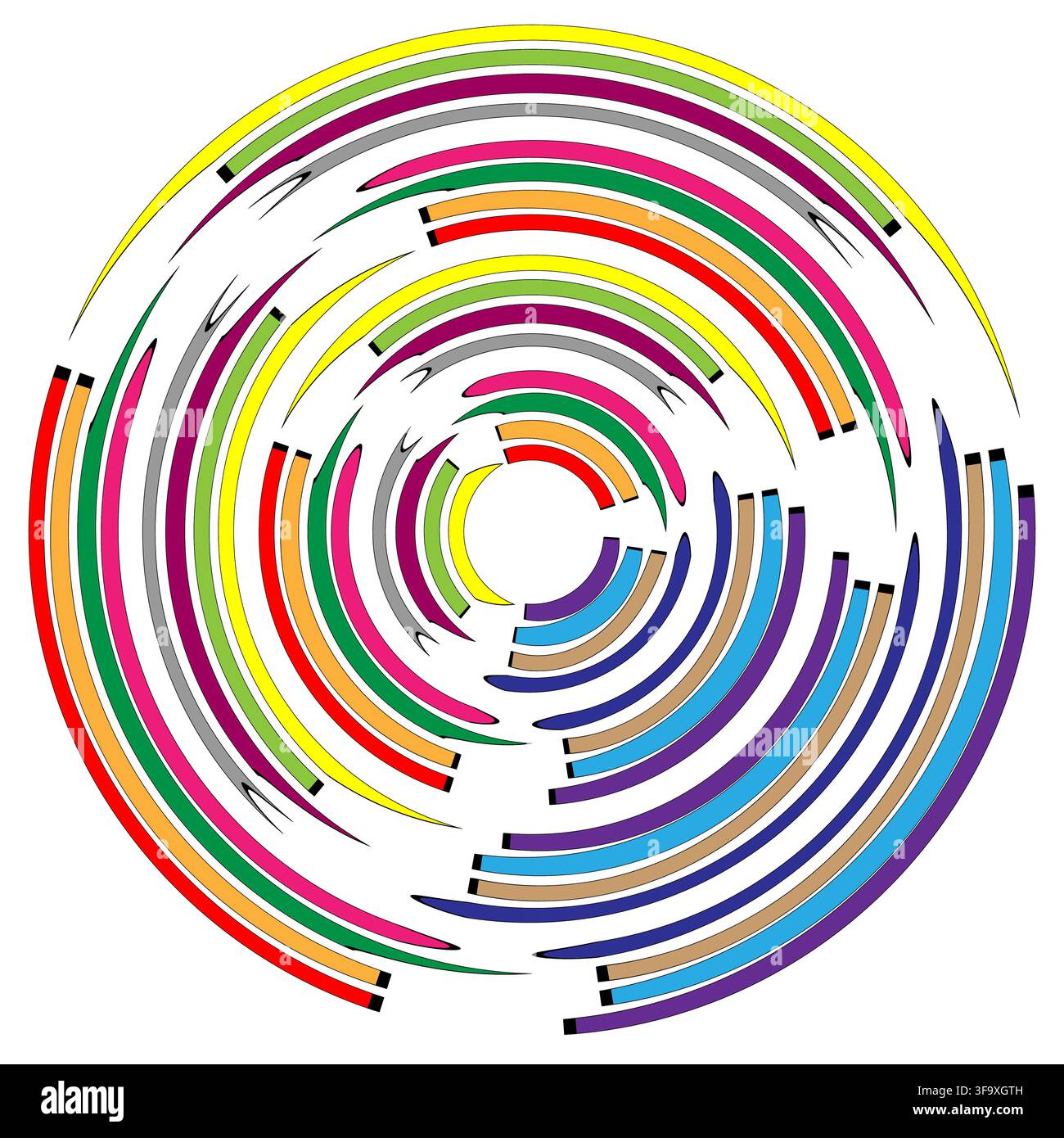 Concentric arc circular chart abstract vector pattern features colorful tech line. It represents dynamic digital data network eps 10 Stock Vector