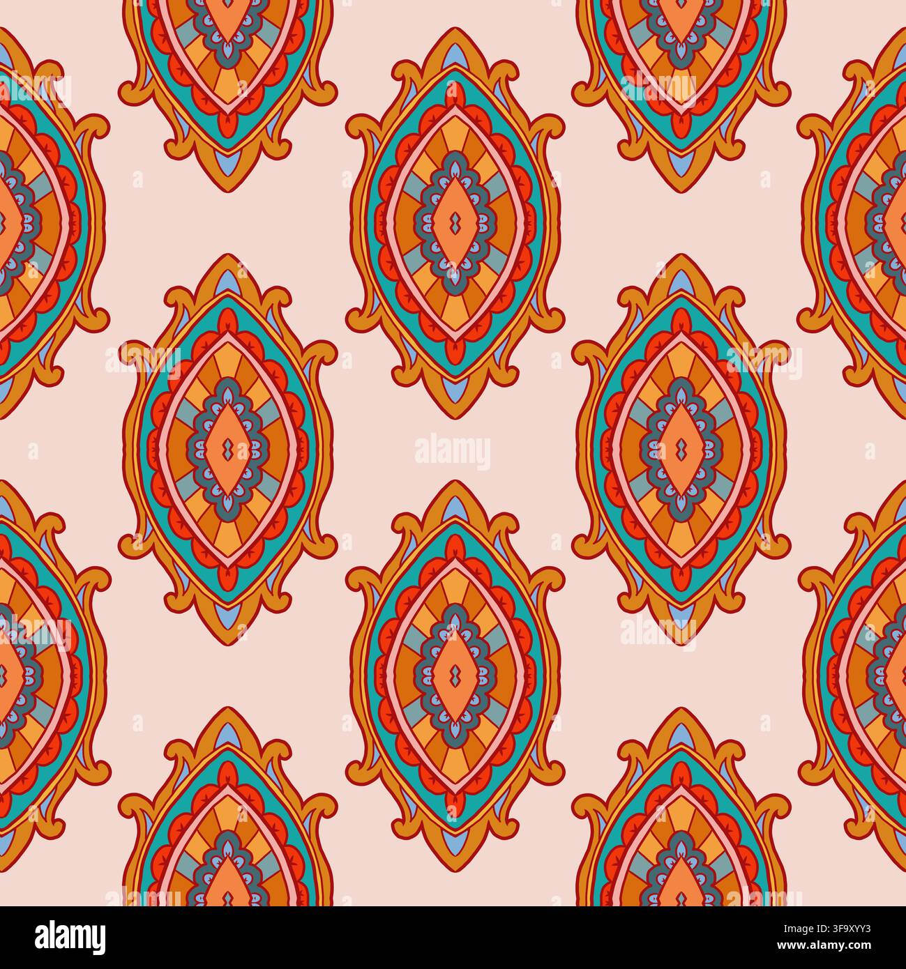 Pink Orange Bohemian Damask Medallion Stock Vector