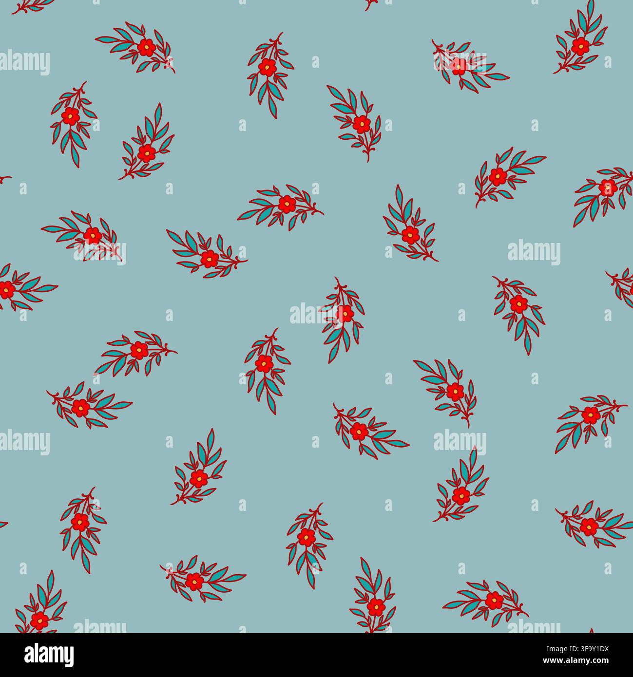 Light Blue Tossed Floral Sprigs Stock Vector