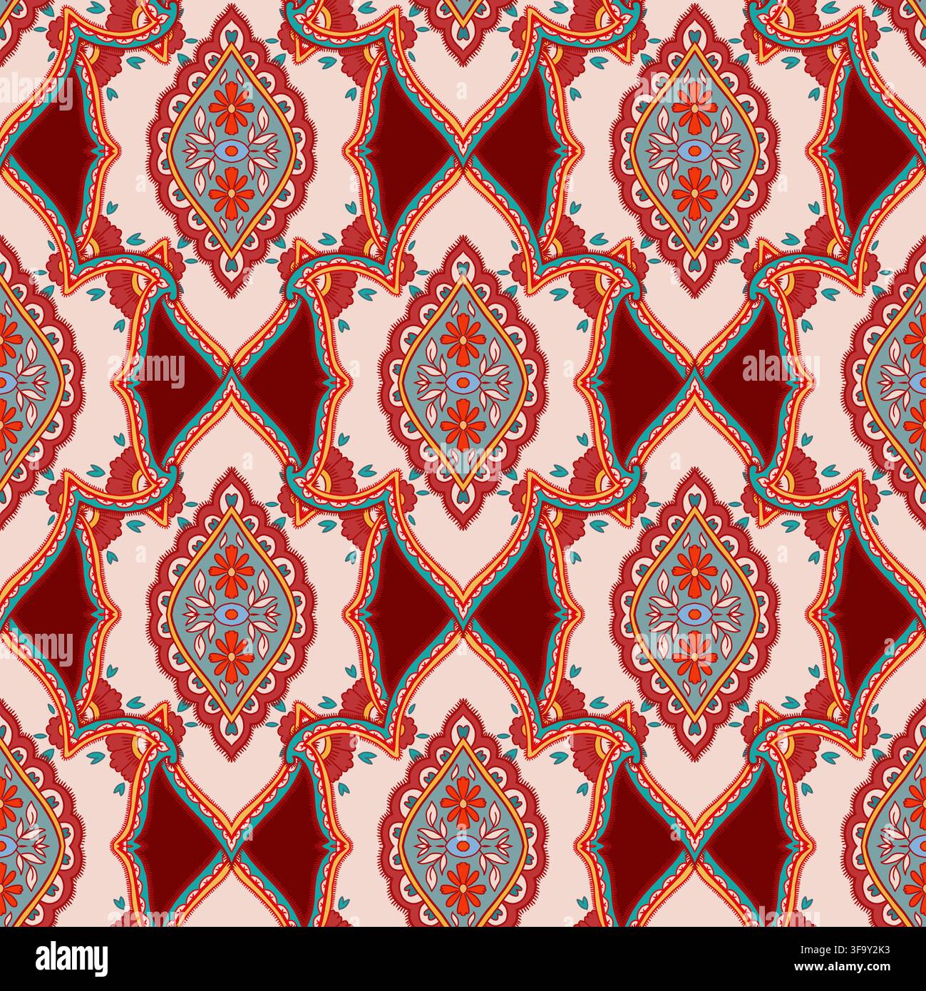 Light Pink Folk Damask Ornament Stock Vector