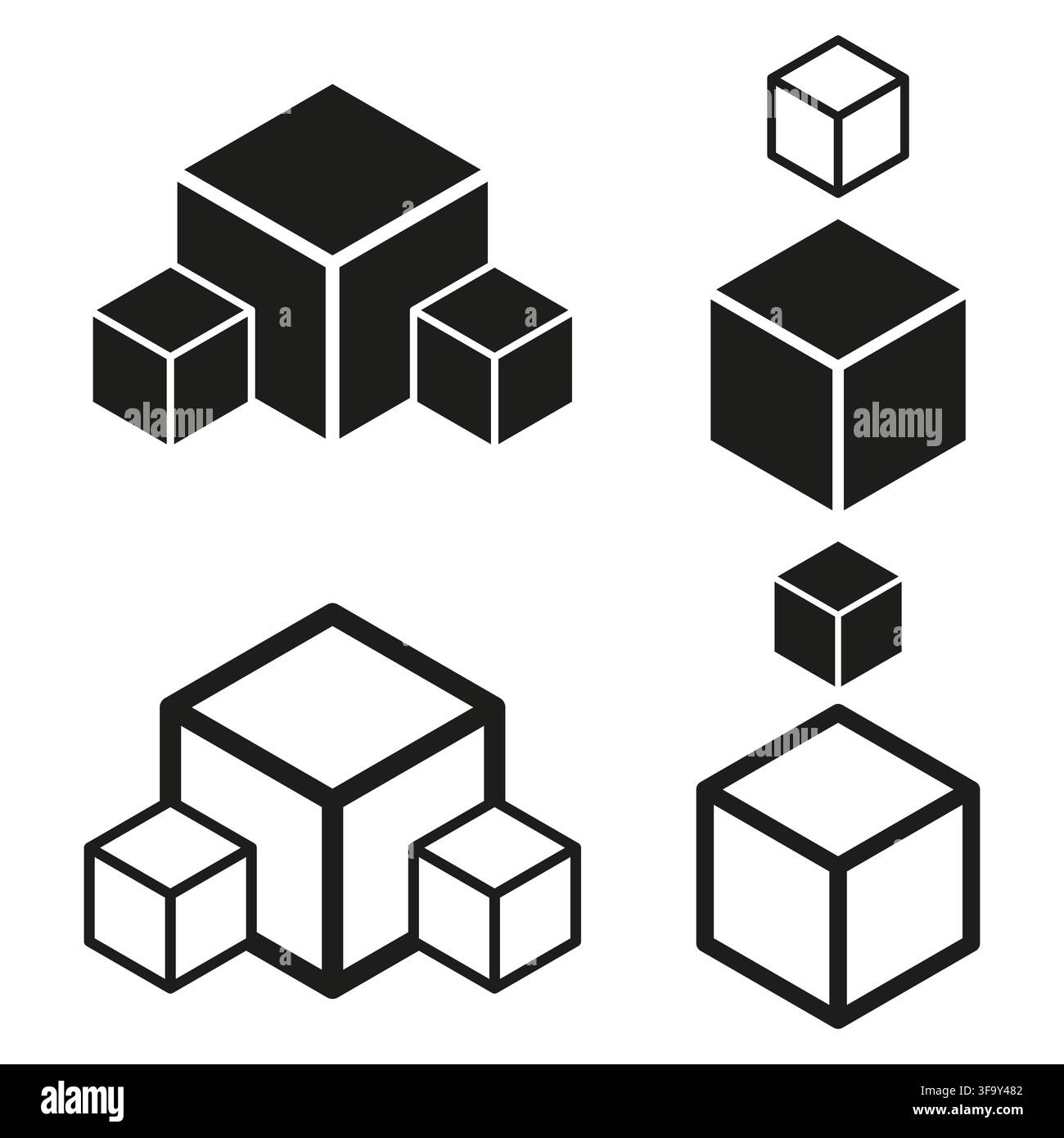 Cube block isometric vector set features black white geometry. It represents creative 3d structure. eps 10 Stock Vector