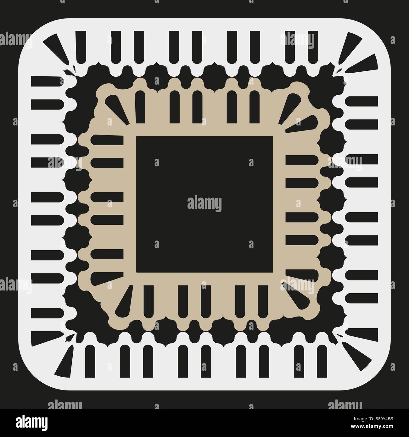 Microchip processor square vector pattern features tech circuit board. It represents modern computer hardware. eps 10 Stock Vector