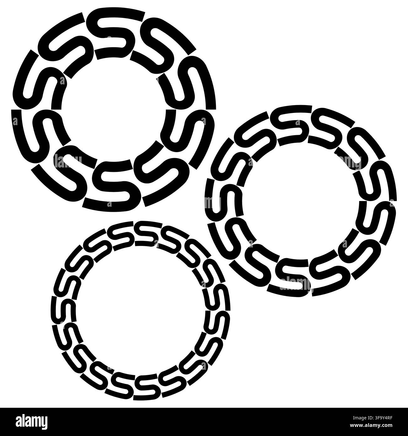 Abstract letter S circular chain collection with black vector element. eps 10. Stock Vector