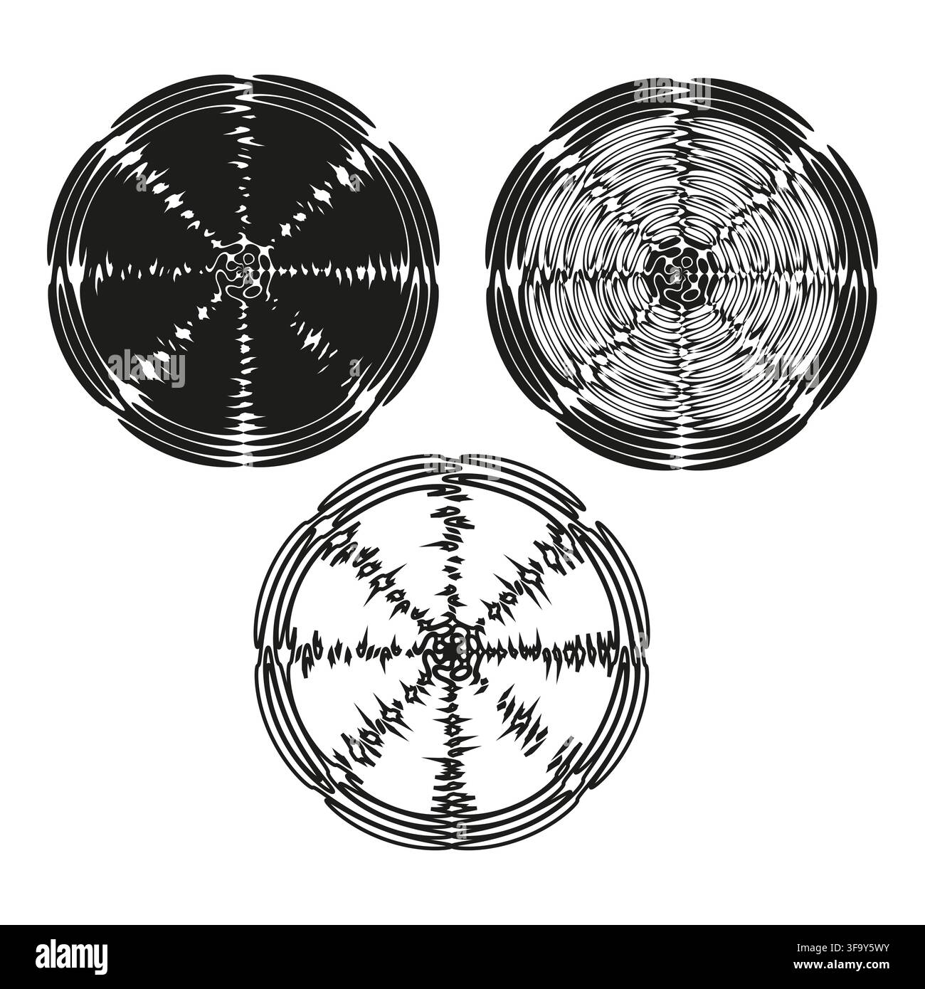 Circle wireframe spirograph vector set features geometric abstract pattern. It represents creative optic illusion. eps 10 Stock Vector