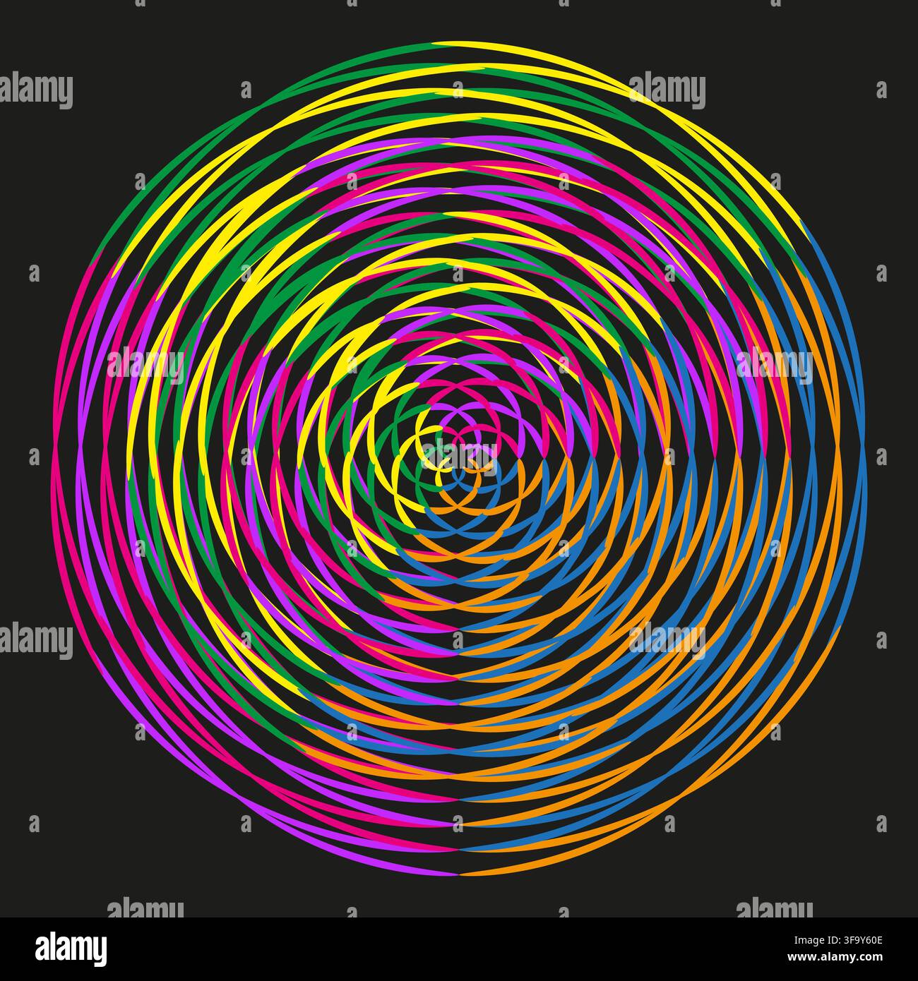 Circle wave concentric vector shape features colorful neon pattern. It represents creative abstract swirl. eps 10 Stock Vector