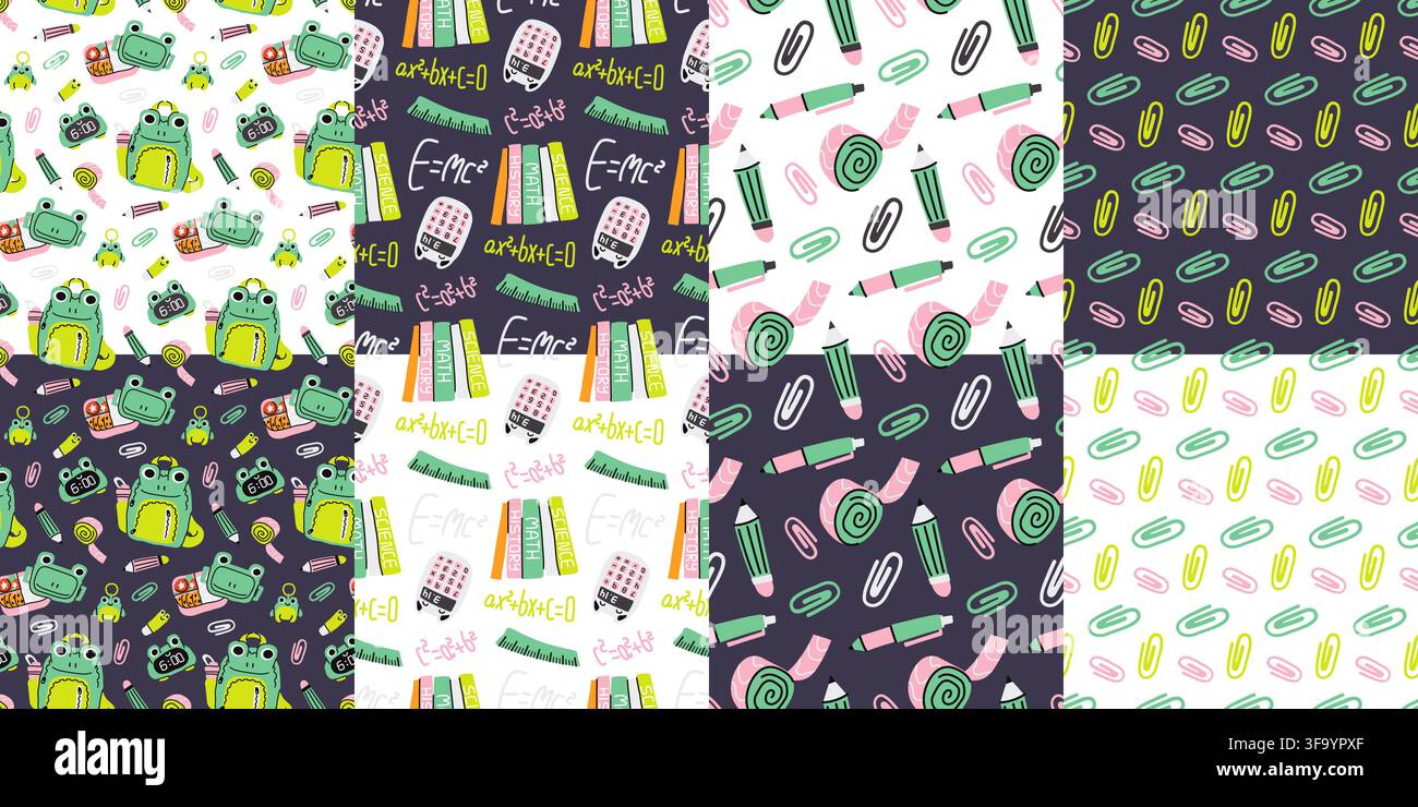 Back to school elements hand drawn pattern set for print design Stock Vector