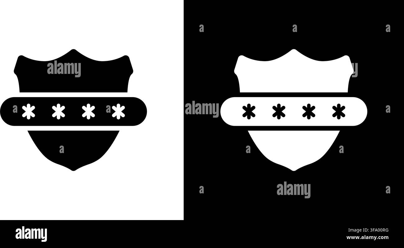 Shield With Password Protection Solid Icon Set. Cybersecurity, Data Encryption, And Privacy Silhouette Symbol Collection. Digital Security Emblem Stock Vector