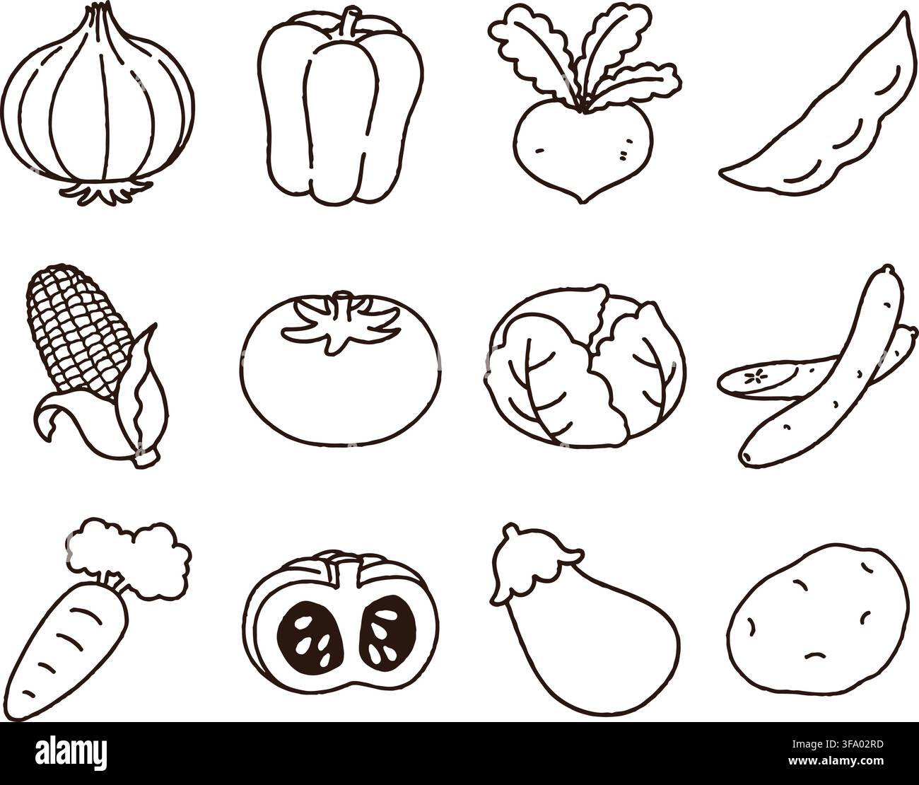 Hand-drawn cute vegetables illustrations set Stock Vector