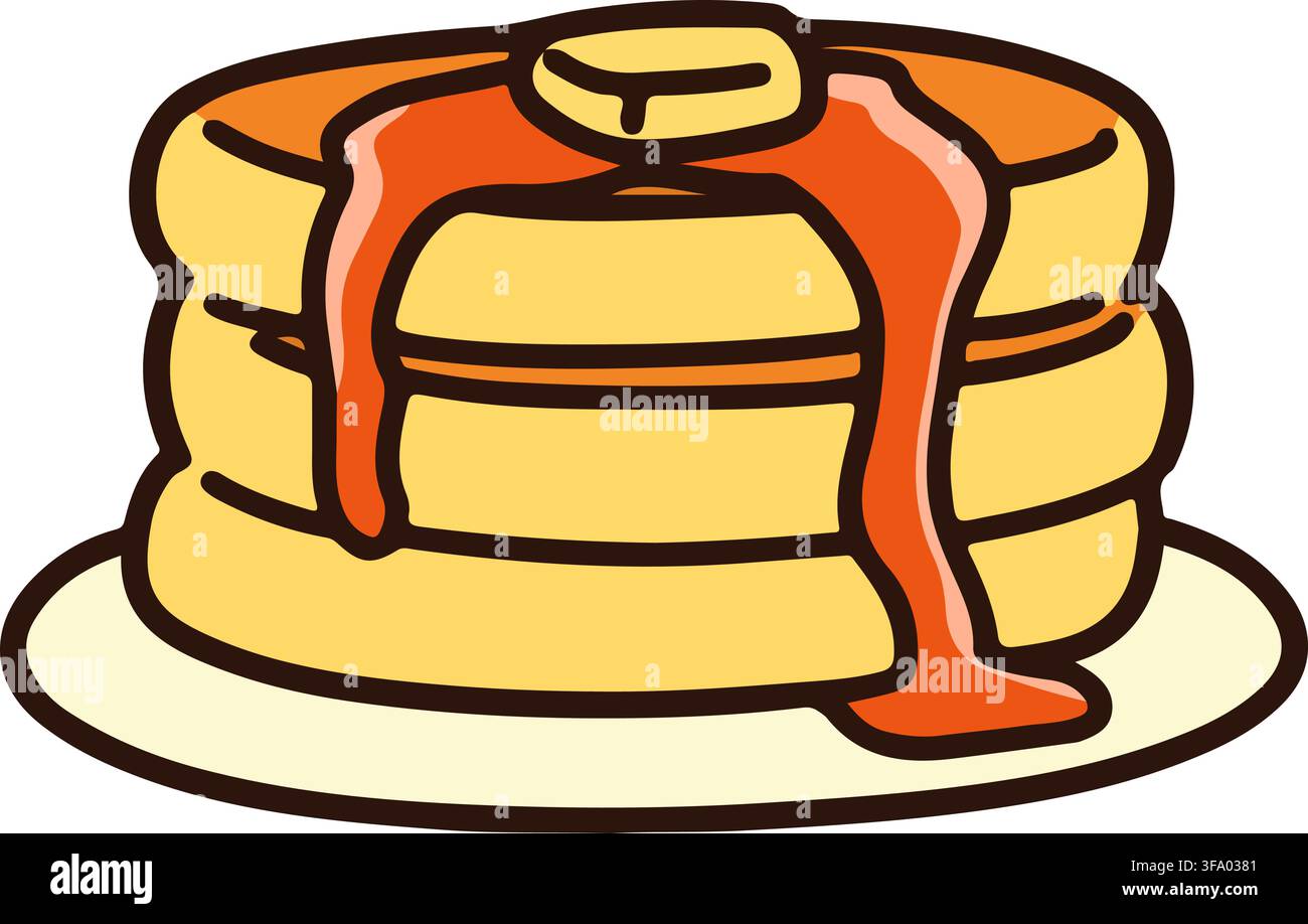 Outlined pancakes with syrup and butter Stock Vector