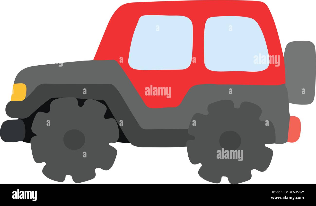 Flat colored simple red colored 4wd car Stock Vector