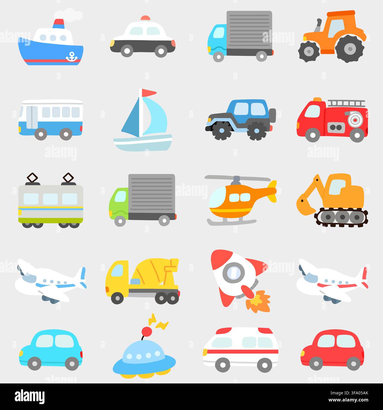 Flat colored Transportation vehicles set Stock Vector