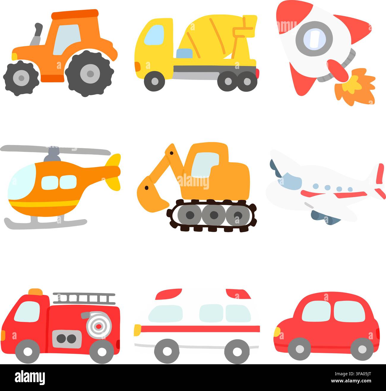 Simple and flat warm colored vehicles Stock Vector