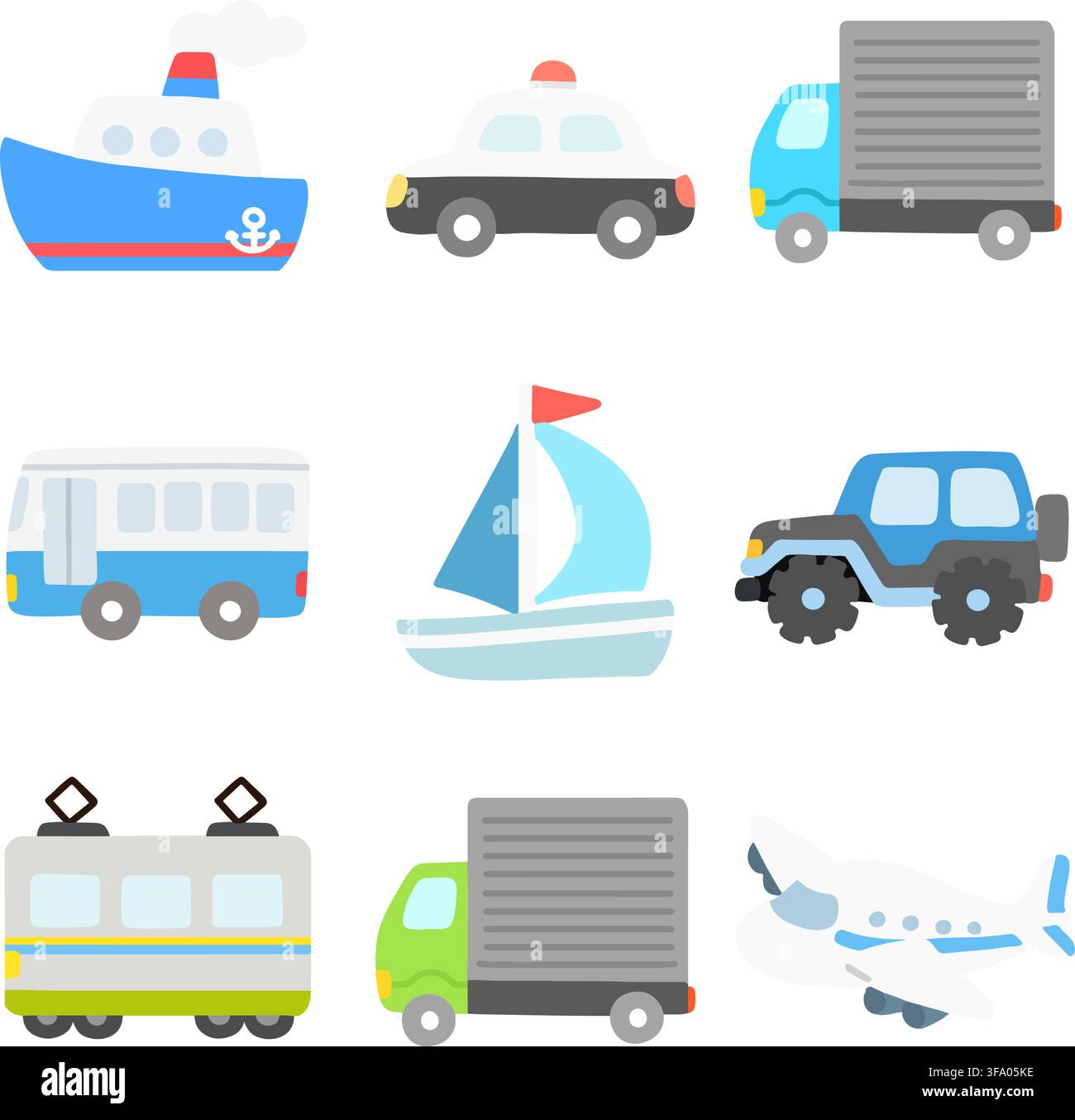Simple and flat cool colored vehicles Stock Vector